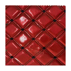 High quality embroidery quilted PVC leather sponge foam diamond stitched synthetic faux leather for car seat car floor making