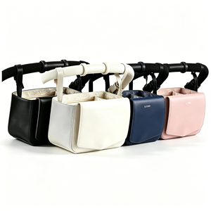 Sac d'accessoires pour poussette en cuir végétalien de conception personnalisée haut de gamme, organisateur pour bébé en PU avec porte-gobelet, sacs à couches pour maman - Product Image 4
