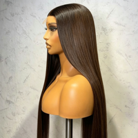 Perruque frontale en dentelle HD 13*4, cheveux naturels vietnamiens bruts, cheveux humains vierges avec cuticules alignées, lisses comme des baguettes, couleur marron