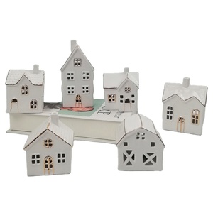 <strong>House</strong> Lantern, Ceramic, White <strong>Tea</strong> <strong>Light</strong> <strong>House</strong> Mini Flameless Christmas Candle <strong>Holder</strong> - Product Image 2