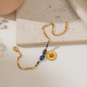 Bracciale in Acciaio Inossidabile Antiossidante <span class=keywords><strong>con</strong></span> Placcatura in Oro PVD 18K e <span class=keywords><strong>Perline</strong></span> di Lapislazzuli, Catena Regolabile, Gioielli Boho - Product Image 4