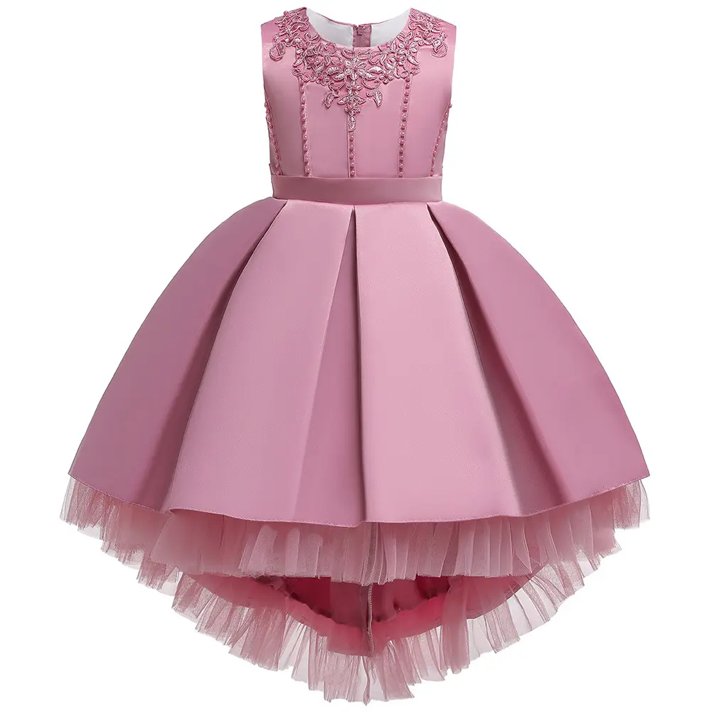 186 çocuk süslü elbise yüksek kaliteli saten çocuk kız çiçek elbiseler prenses düğün parti elbise