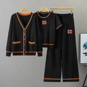 Collezione Primavera 2026: Nuovo Completo Casual in Maglia a Tre Pezzi, Cardigan Ampio con Scollo a V, Top a Maniche Corte Antirughe - Product Image 2