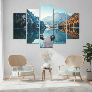 Tableau imprimé sur toile : Paysage de la montagne des Dolomites avec le lac Braies, lot de 5 toiles assorties - Product Image 3