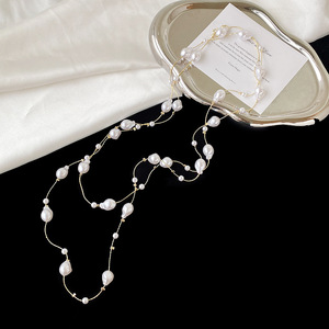 Irregular Pearl Necklace Double Layered Long Pendant Imitation Pearl Women's Fashion Sweater Chain Party Accessory - Product Image 4