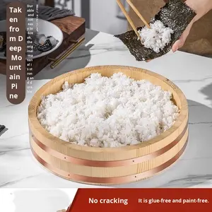 ถังข้าวญี่ปุ่น-เกาหลีแบบผสมผสานของโรงแรมนิวเวลล์ ถังซูชิไม้สนสีขาวทรงกลมแบบมีฝาปิด - Product Image 4
