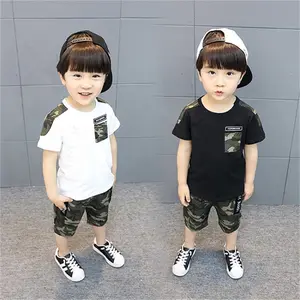 Imported children clothing baby boy summer clothes 2021 pockets printed camouflage pants 2pcs children clothing boys
