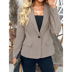 Traje a cuadros para mujer, corto, holgado, de moda, para negocios, ropa formal, abrigo de moda - Product Image 2