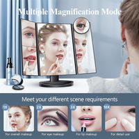 Miroir de maquillage personnalisé à trois volets avec éclairage LED, recharge USB, support réglable à 180 degrés, écran tactile