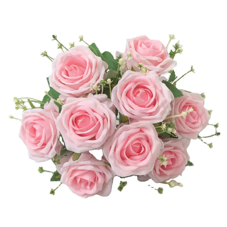 LORENDA HMG019 home wedding bridal decor preserve white and pink silk big rose flower bouquet artificial