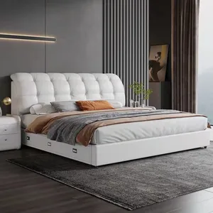 Современная минималистская двуспальная кровать с кладовой 1,8 м кожаная мягкая спинка Главная спальня Свадебная кровать популярная