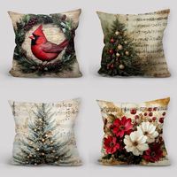 Housse de coussin de Noël vintage, motif arbre et partition musicale, housse de coussin décorative, décoration de ferme