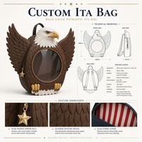 Sac Ita personnalisé Aigle chauve à tête blanche, bec jaune, ailes brunes, texture de plumes réalistes, fenêtre transparente, sac messager Kawaii