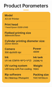 Impresora Plana de Inyección de Tinta UV A3 de Entrega Rápida, Cabezal de Impresión I3200 U1HD, para Impresión en Tarjetas, Tubos Flexibles - Product Image 3