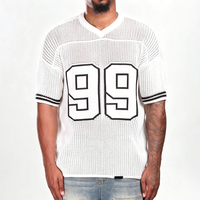 Dongguan Apparel Co. Pull en maille à col en V pour homme, personnalisé avec logo OEM, manches courtes, coupe oversize, style jersey tricoté, chemise au crochet pour homme