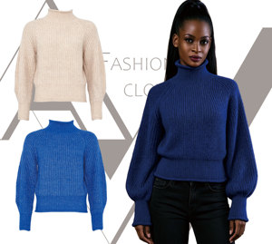 Custom <strong>Royal</strong> <strong>Blue</strong> Chunky Knit Sweater <strong>Women</strong> Elegant Turtleneck Ribbed Pullover Raglan Sleeve Winter Warm <strong>Jumper</strong> - Product Image 2