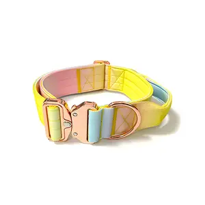 Zware Tactische Nylon Gradiënt Colour Hondenhalsband Met Roségouden Metalen Gesp En Comforthandvat