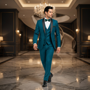 Traje de Lana Negro para Hombre de Tres Piezas, Corte Regular, Cuello de Solapa, Cierre de un Botón, Marca WARPRO INDUSTRY - Product Image 6