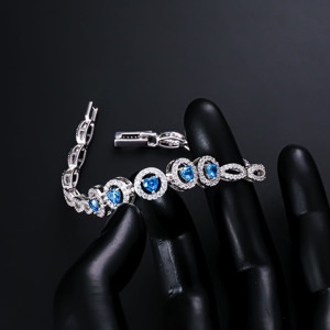 Custom <b>Cute</b> Jewelry 14k Rhodium Gold Plated Heart Cut Ice Blue Green Diamond Zirconia Tennis Link <b>Bracelet</b> Women Gift - Product Image 5