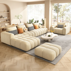ชุดโซฟาโมดูลาร์ทันสมัยคุณภาพสูงยอดนิยม ผ้ากำมะหยี่สีครีม เฟอร์นิเจอร์ห้องนั่งเล่นสไตล์วิลล่า - Product Image 2