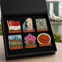 Set de Regalo de Pin de Solapa Personalizado al por Mayor de Singapur con Caja de Regalo, Pin de Solapa de Media Luna, Estrella, Bandera y Merlion, Souvenir Turístico, Insignia Peranakan