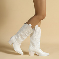 Bottes mi-hautes pour femmes grandes tailles, chaussures à talons bas, bottes hautes, chaussures blanches
