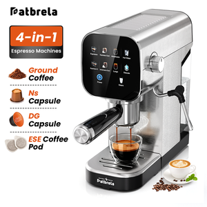Machine à expresso semi-automatique à écran tactile électrique, en acier inoxydable, avec buse vapeur programmable, pression de 20 bars, compatible capsules et café moulu - Product Image 1