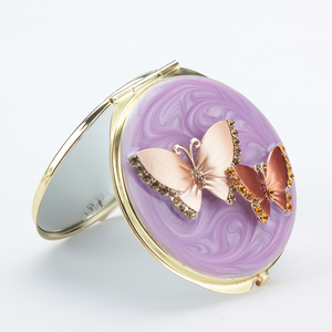 Luxury Gold Metal Butterfly Compact <b>Mirror</b> Purple Enamel 3X <b>Magnifying</b> Folding Custom Logo HD Glass Double Sided <b>Makeup</b> <b>Mirror</b> - Product Image 2
