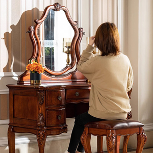 Ensemble de <span class=keywords><strong>coiffeuse</strong></span> vintage américaine en bois massif avec plusieurs tiroirs, ensemble de table de maquillage pour la décoration de la chambre à coucher, table en bois massif - Product Image 3