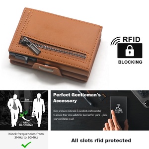 Multifuncional portátil moneda bolsillo con cremallera moda minimalista cuero aluminio ID crédito RFID tarjeteros billetera para hombres - Product Image 5