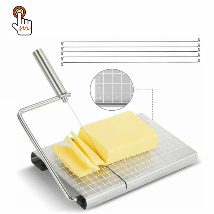 Tabla de cortar queso de acero inoxidable, 5 cables de repuesto, cortador de queso para bloque