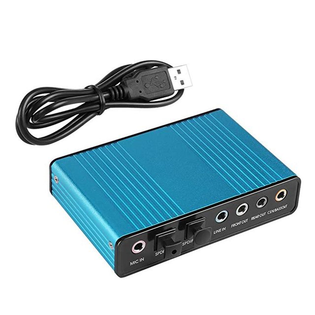 USB 6 Channel 5.1 / 7.1 Surround External Sound Card PC Laptop Desktop Tablet Audio Optical Adapter Card Stock Fiber SPDIF Black