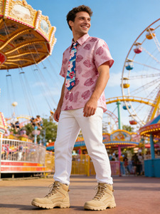Costume de personnage renard pour homme, chemise rose, pantalon blanc, costume de cosplay pour <span class=keywords><strong>couple</strong></span>, costume d'Halloween, tenue de fête de carnaval, tenue quotidienne - Product Image 2