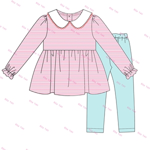 Ensemble tunique leggings pour enfants monogramme Ensemble de vêtements à col automne-<span class=keywords><strong>hiver</strong></span> pour petite fille Vêtements à manches longues en coton rayé - Product Image 4