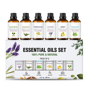 Ensemble d'huiles essentielles en marque propre 10ml*6 Huiles d'aromathérapie naturelles pures Eucalyptus Citronnelle Lavande <span class=keywords><strong>Orange</strong></span> Tea Tree Menthe poivrée - Product Image 1