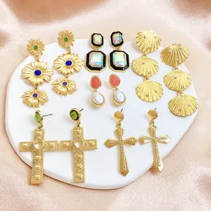 18k gold plated womens earring set color zirconia stud dangle clip hoop earrings women jewelry wholesale