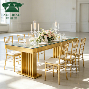 Hotel Dining Room Furniture Gold Stainless Steel Leg 12 Seats <b>Mirrored</b> Dining <b>Table</b> - Product Image 5