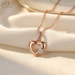 Popular Wholesale Link Chain Minimalist Heart Shape Necklace Jewelry 18K Solid Rose Gold Real Natural Diamonds Pendant Necklace - Product Image 4