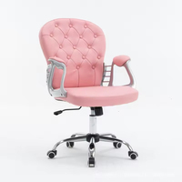 Chaise de travail pivotante rétro à dossier moyen, en cuir PU rose, chaise de coiffeuse, chaise de bureau, hauteur réglable