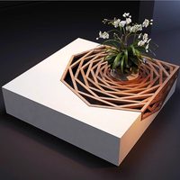 Table basse carrée géométrique en placage de bois avec incrustation spirale, option noir et blanc, panneau E1 écologique, style rétro mi-siècle pour salon