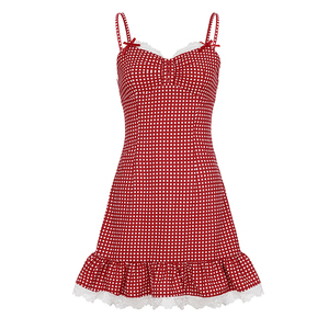 Vestido de Tirantes con Bloques de Color Sólido Estilo Dulce y Juvenil, con Cintura Natural y Estampado Digital, Bonito Vestido Lencero con Volantes en el Bajo para Mujer - Product Image 6