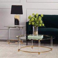 Ensemble de table basse moderne de luxe en acier inoxydable argenté et acrylique transparent avec plateau en acrylique trempé ultra-transparent, design décoratif