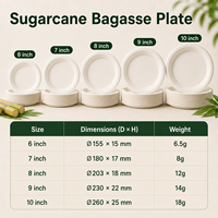 Assiettes jetables rondes en bagasse de canne à sucre, biodégradables et compostables, robustes, pour mariages, fêtes et traiteurs (vente en gros)