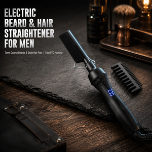 Pettine Elettrico Raddrizzante <span class=keywords><strong>Barba</strong></span> Uomo, Spazzola Termica PTC Veloce per la Cura della <span class=keywords><strong>Barba</strong></span>, Strumento Elettrico Professionale per Acconciare Baffi e Capelli, Ideale per Barbieri - Product Image 6