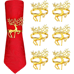 Anillo de Servilleta de Lujo con Reno Dorado Navideño, Soporte Metálico para Servilletas con Diseño de Ciervo, Decoración de Mesa para Fiestas, Bodas y Banquetes, Unidad Individual - Product Image 1