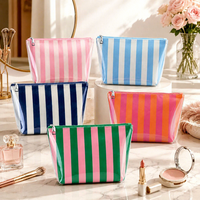 Tas Makeup PVC Bergaris Siap Kirim, Tahan Air, Kapasitas Besar, Ringan, Clutch Fashion, Serbaguna, Trendi