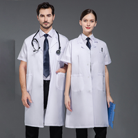 Blouse de laboratoire en coton et polyester mélangés, manches courtes, col en V, blanc, longue, pour hôpitaux et pharmacies