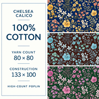 Tissu en popeline de coton floral LNS Chelsea Calico, 100% coton, imprimé numérique, 75 GSM, léger et respirant pour vêtements