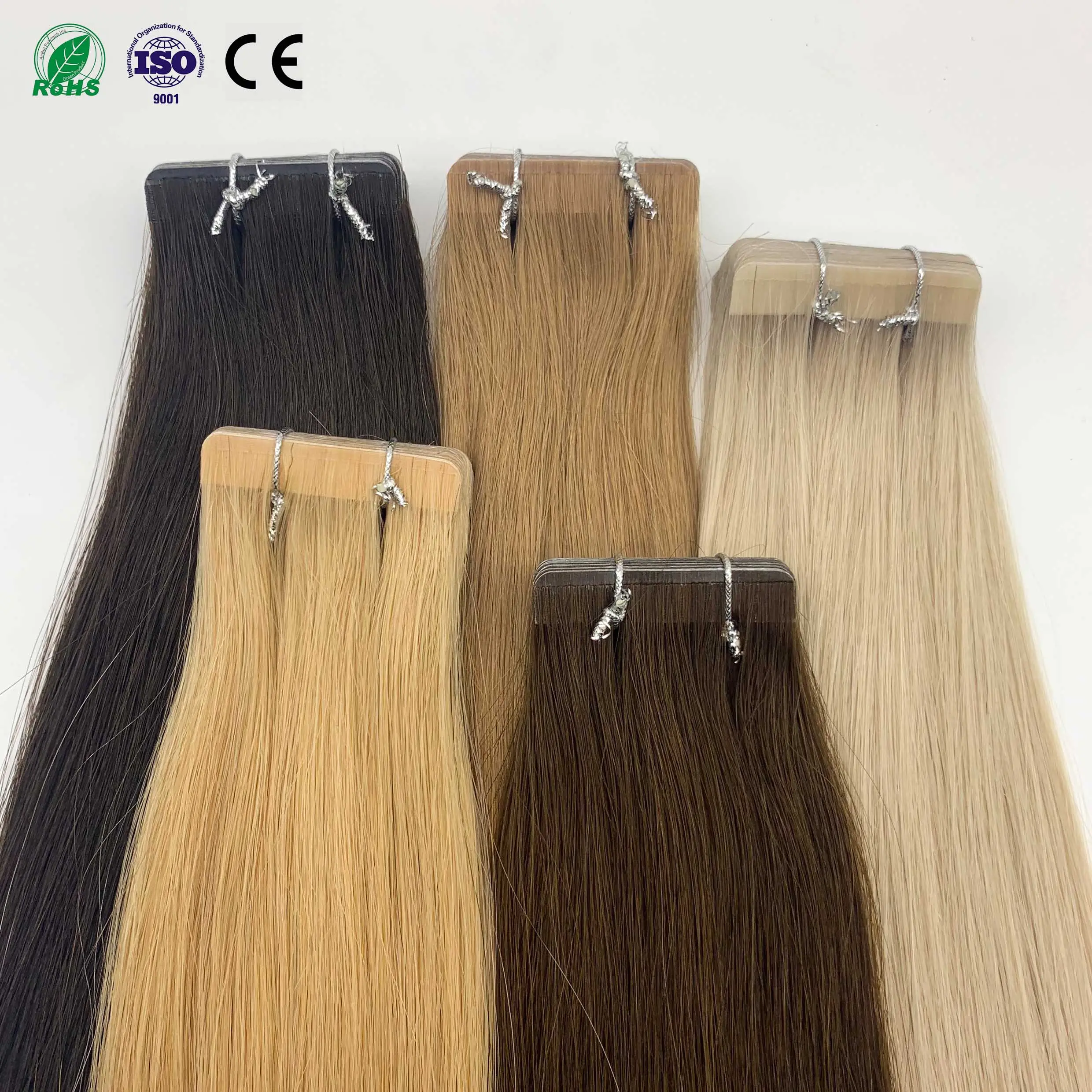 Fasimei high quality large stock cuticle aligned hair products semi invisible tape in human hair extensions russian hair color