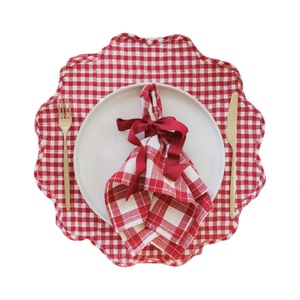 100% <b>Linen</b> Scallop Shaped Edge Napkins <b>Cloth</b> Christmas Banquet <b>Table</b> Decoration Splicing Color Edge Placemat - Product Image 3